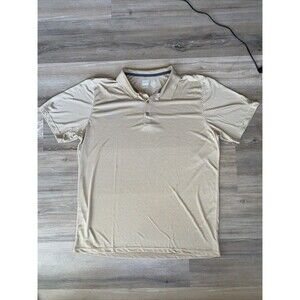 THREE SIXTY SIX Mens Mini Striped Tan & Cream Polyester Polo Shirt Sz XL